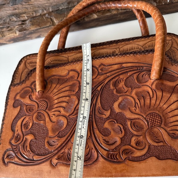 Vintage Leather Tooled Floral Embossed Satchel
